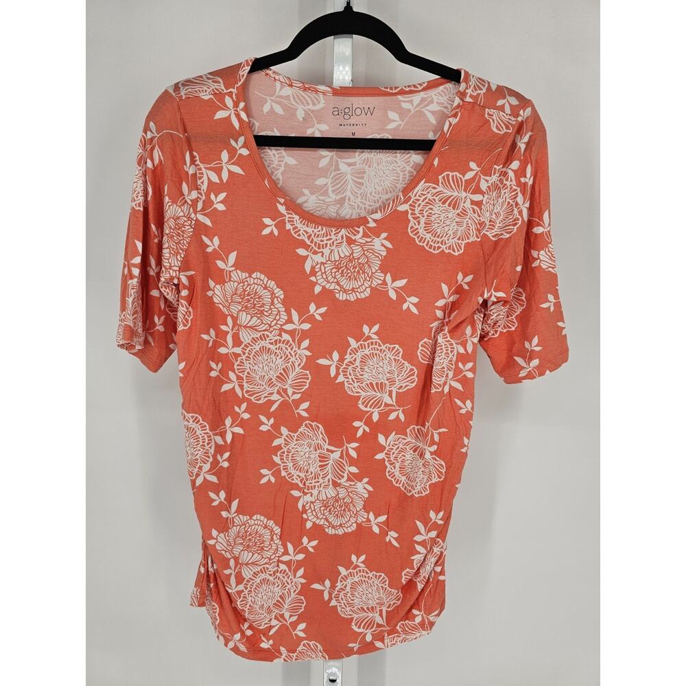 a:glow Maternity Womens Sz M Short Sleeve T Shirt Coral Pink Floral